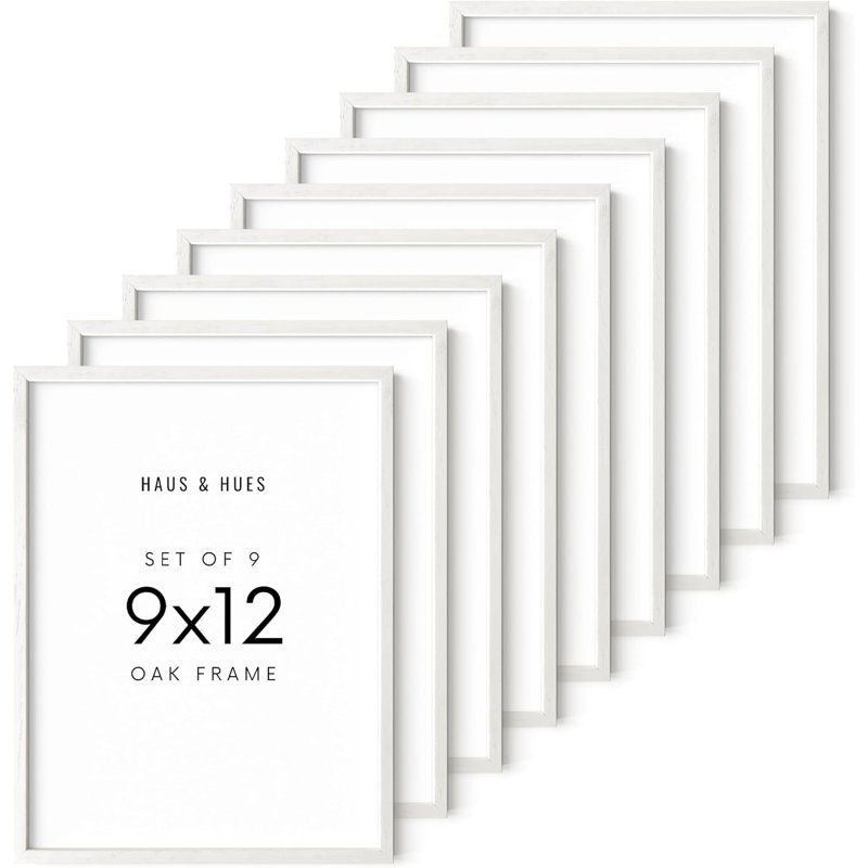 Cadre photo en bois massif - ensemble de 9, Blanc, L 9 po x H 12 po