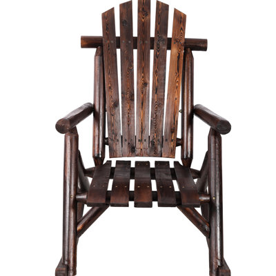 Chaise berçante d'extérieur en bois brun avec siège ergonomique et matériau en bûche de sapin, convenant à divers espaces Balcon de patio, repose-pieds confortable et facile à assembler