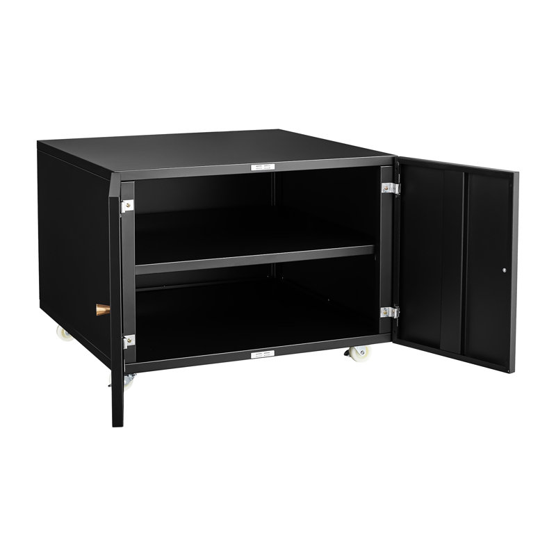 Armoire pour imprimante noire en acier à 2 portes avec surface de pulvérisation lisse et classeurs mobiles à bureau à aspiration magnétique haute résistance - 4 roues de rangement sécurisées