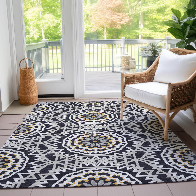 Tapis intérieur / extérieur en polyester tissé à la machine Kawon, Rectangle 2 pi 6 po x 3 pi 10 po