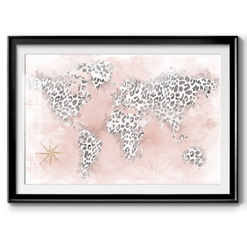 " Pink Cheetah Map ", 27" H x 39 W x 1.5 D, Black