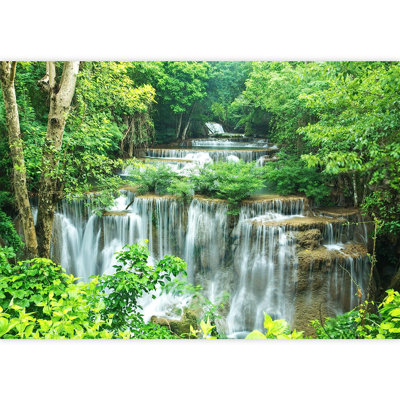 Tropical Forest Waterfall River Rapid 66' L x 96" W Wall Mural