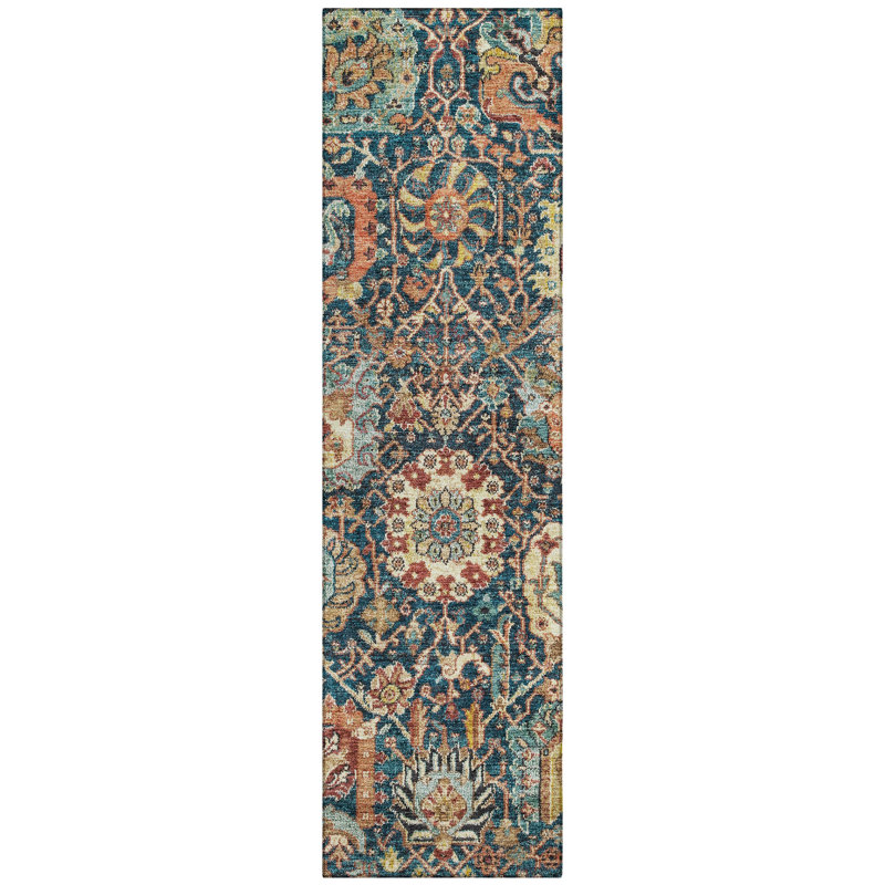 Verona Blue Washable Indoor-Outdoor Rug - , 2'3" x 7'6"