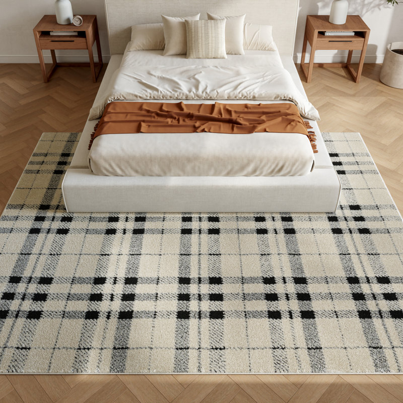 Tapis d'intérieur moderne Confort moderne de 191 cm x 274 cm ivoire et noir, Rectangle 6'7" x 9'