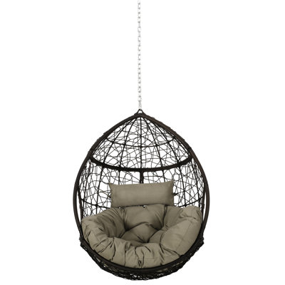 Chaise suspendue kaki + brun - tissage, coussins d'eau, forme de goutte d'eau, 44,74 H, chaîne professionnelle requise de 8 pi, brun confortable, 37,62 l x P 24,44 po