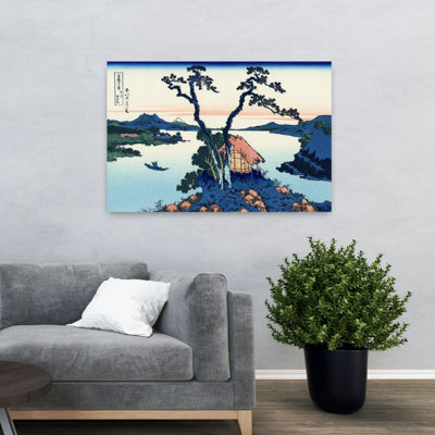 Lake Suwa In The Shinano Province Abstract Vintage Architecture Landscape Wall Art Print by Katsushika Hokusai - Wrapped Canvas Print