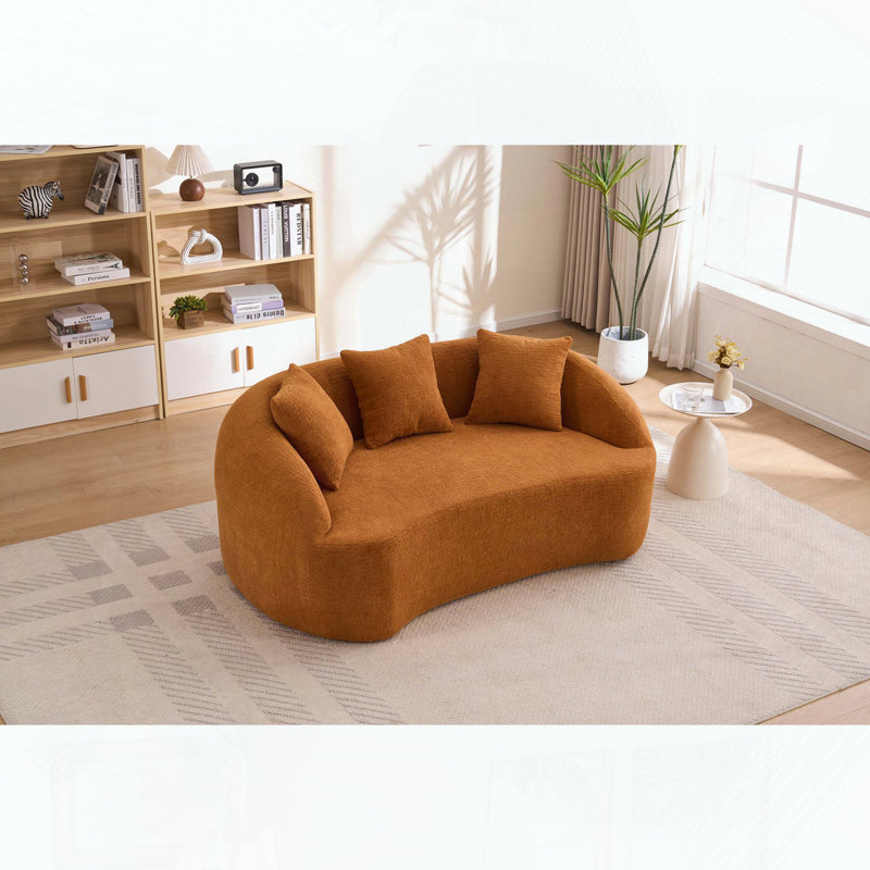 Boneless Curved Loveseat with 3 Pillows, Orange