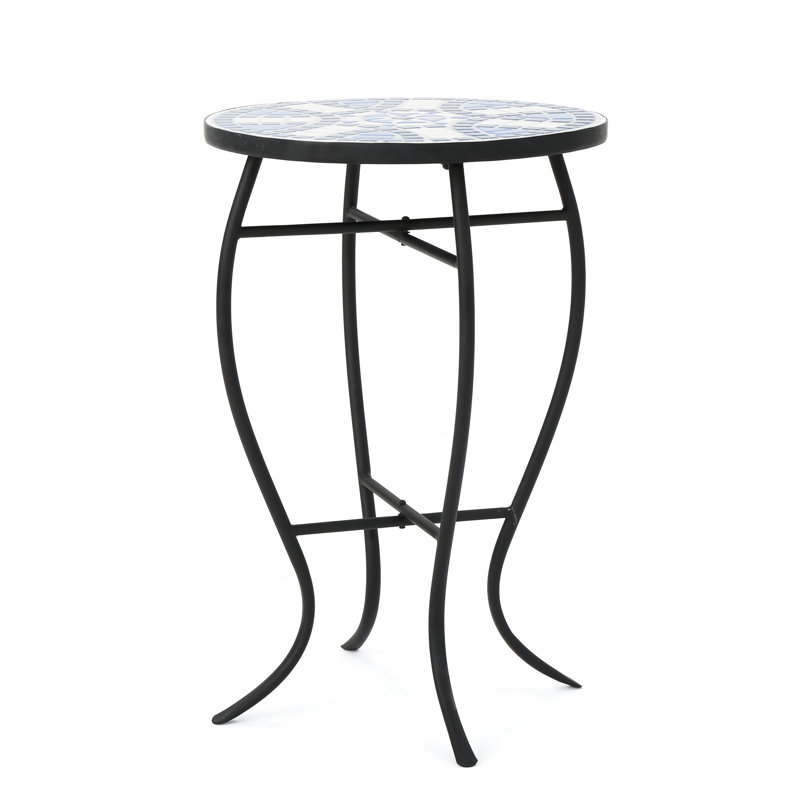 Superbe table d'appoint d'extérieur en céramique: fer bleu et blanc, table chic et base en céramique