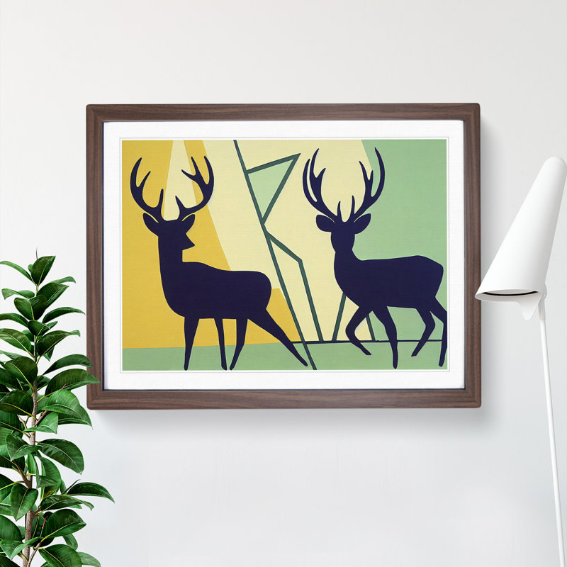 Masterful Stags Abstract - Single Picture Frame Print, 34cm H x 46cm W x 2cm D, Walnut Framed