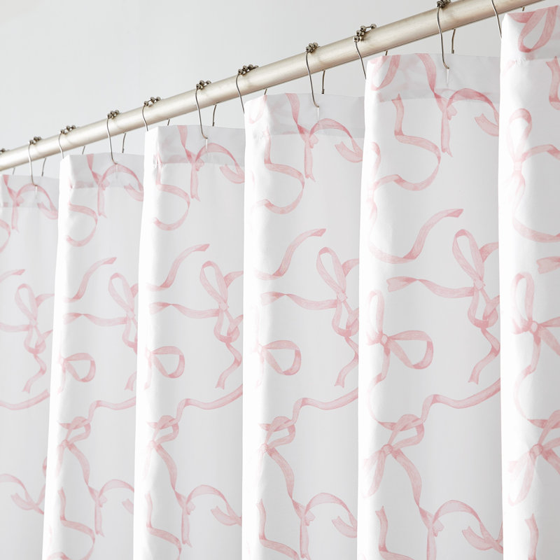 Truly Soft Printed Bow Shower Curtain, White/Pink
