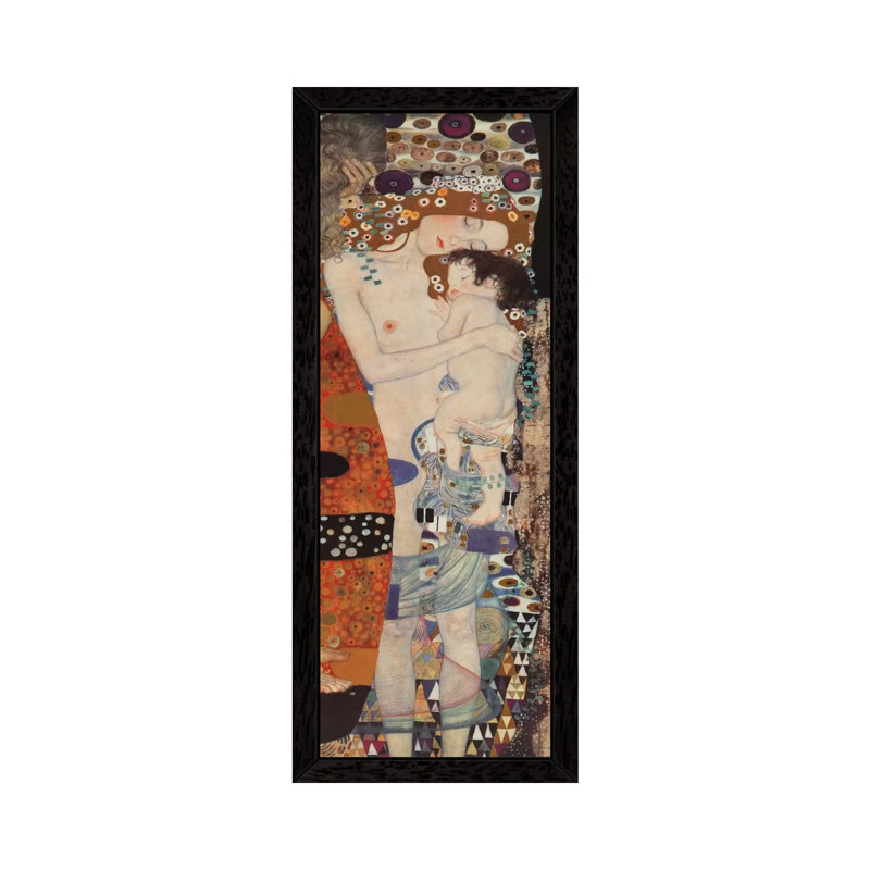 Three Ages Of Woman, Vertical by Gustav Klimt - Painting on Canvas, 30.48 cm H x 91.44 cm W, Black Framed