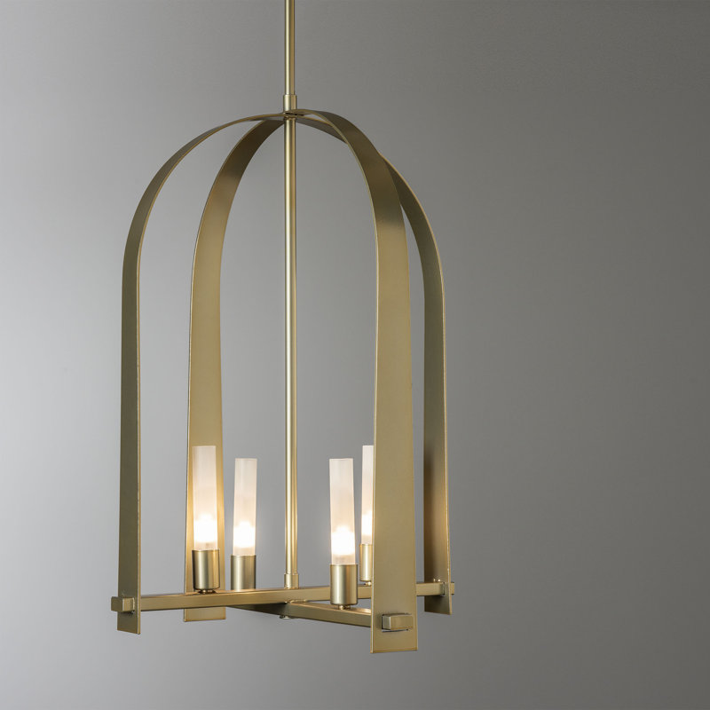 Triomphe 4 - Light Lantern Geometric Chandelier, Modern Brass