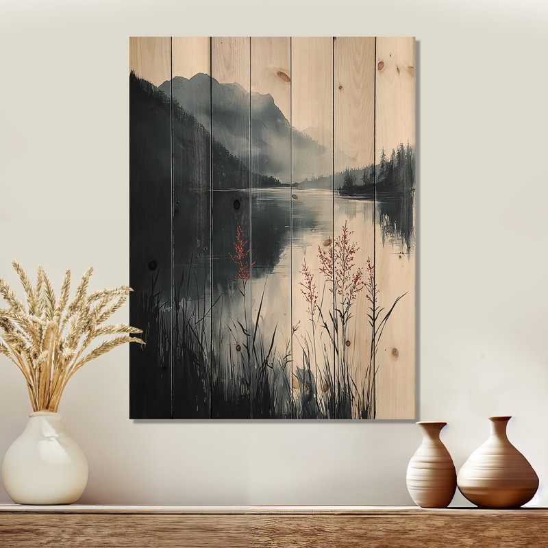 White And Black Silent Ridge - Lake House Wood Wall Art - On Natural Pine Wood, 40" H x 30" W x 0.78" D