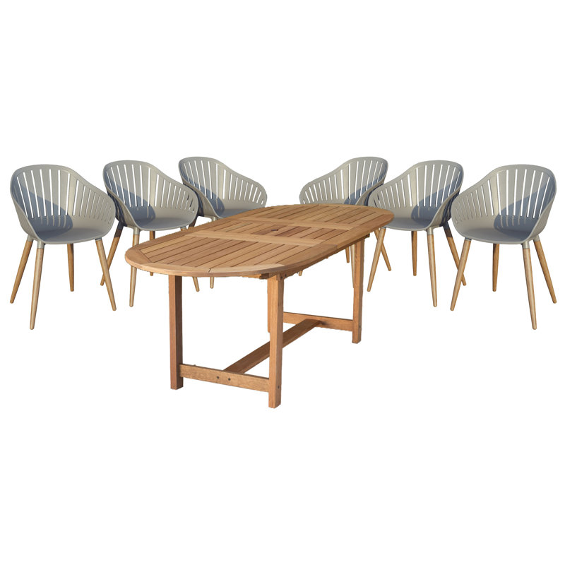 Como 6 - Person Eucalyptus Solid Wood Patio Dining Set Umbrella Hole Included Oval Table