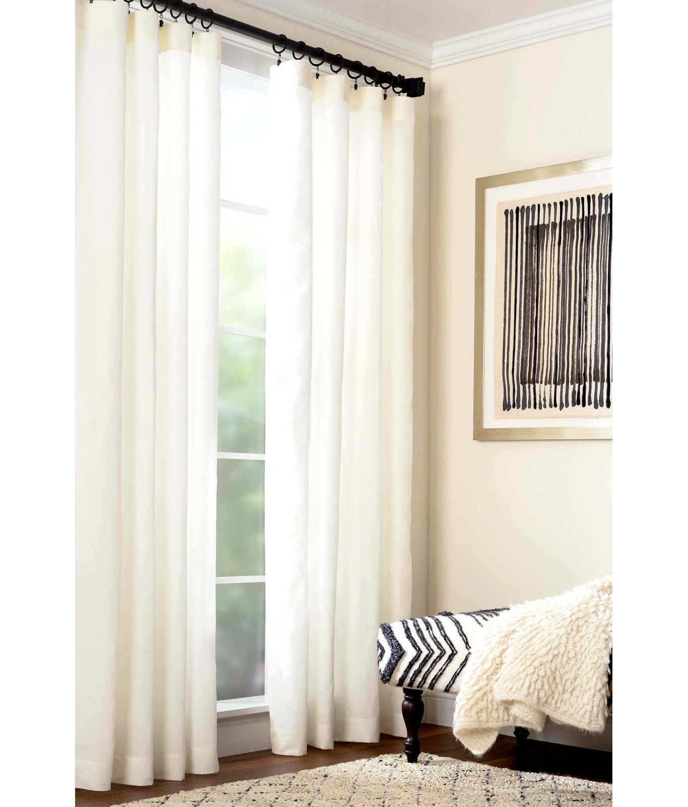Lush Semi-Sheer Linen Curtain Panel, Ivory, 55" W x 96" L