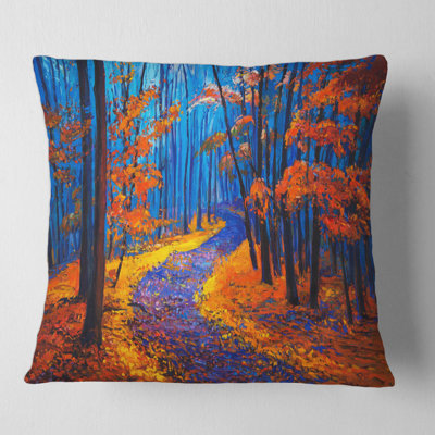 Little Road Through Orange Autumn Landscape I Pillow