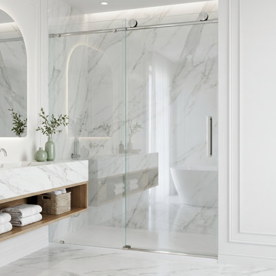 Porte de douche coulissante sans cadre avec verre transparent 3/8 po l 56-60 po x H 76 po Elan