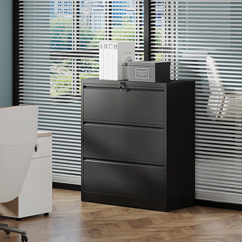 3 Drawer Lateral File Cabinet With Lock, Heavy-Duty Metal Filing Cabinet