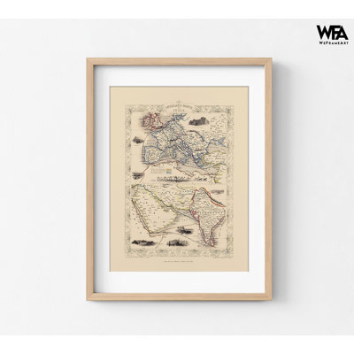 «Overland Route To India - Tallis 1851», reproduction de l'histoire du monde, art mural de routes asiatiques, impression de décor de bureau très grand rustique, impression de carte ancienne de l'Inde