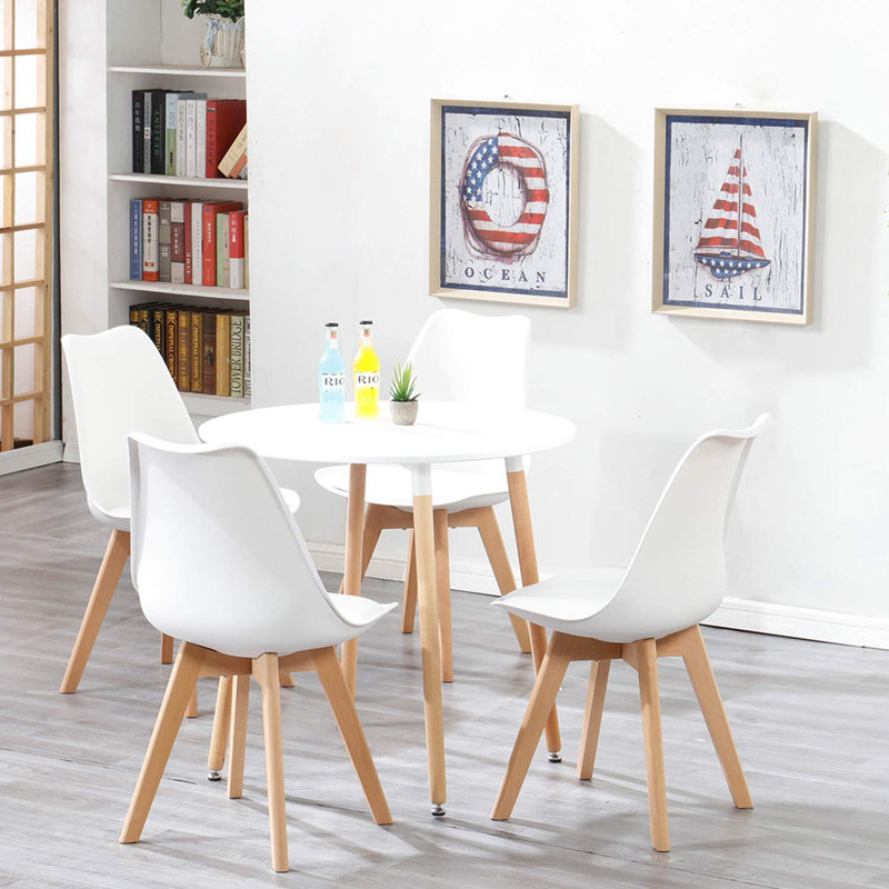 Cassian 4 - Person Dining Set, White, White
