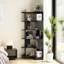 Bibliothèque d'angle autoportante en forme de L pour chambre à coucher, bureau, salon - espace, 5 tablettes, conception ouverte, structure en bois d'ingénierie noir, tablette,
