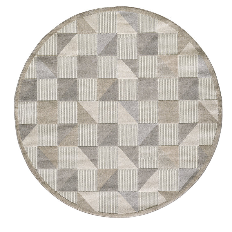 Tapis d'intérieur / extérieur à carreaux Hesselbein, Rond 7 pi 10 po, Gris