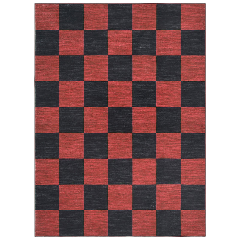 Washable Christmas Rug Checkered Decorative Carpet with Non-Slip Backing, Stain-Resistant Low Pile Floor Mats, Foldable Holiday Indoor Rug for Bedroom, Living Room, Nursery