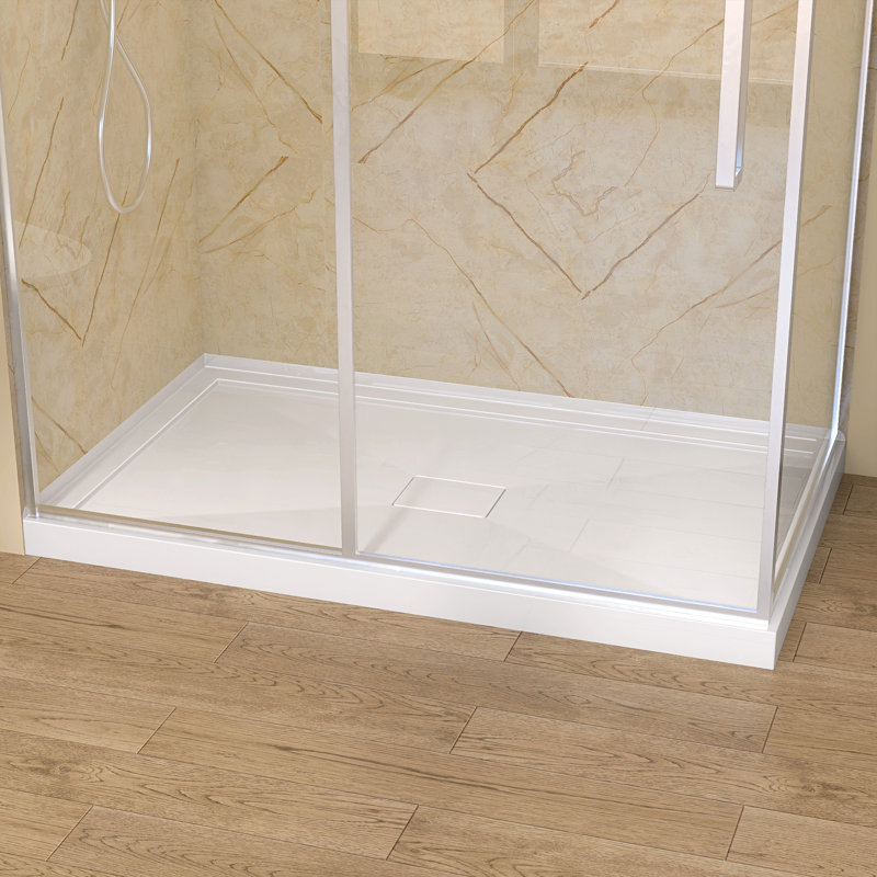 60'' W X 36'' D Acrylic Corner Shower Base Rectangular Double Threshold Bathroom Shower Floor Pan Walk-in White Shower Tray with Center Drain Cover