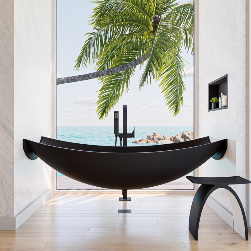70.75'' x 33.5'' Soaking Resin Bathtub, Black
