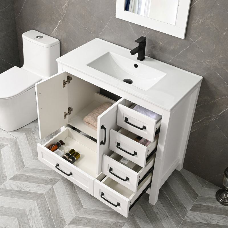 Wimer Sharee 36" Modern Single Bathroom Vanity Set with Sink Top, Faucet, Eco-friendly Hand Paint, Assembly Required, White