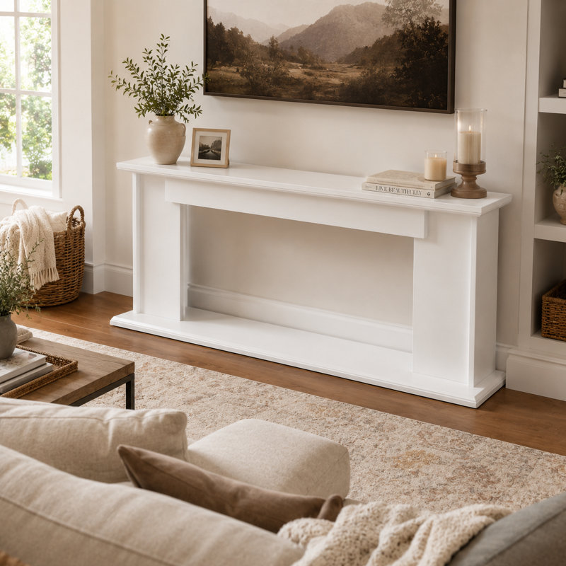 70" White Fireplace Mantel Surround With Open Display Shelf, Freestanding Decorative Mantel Console