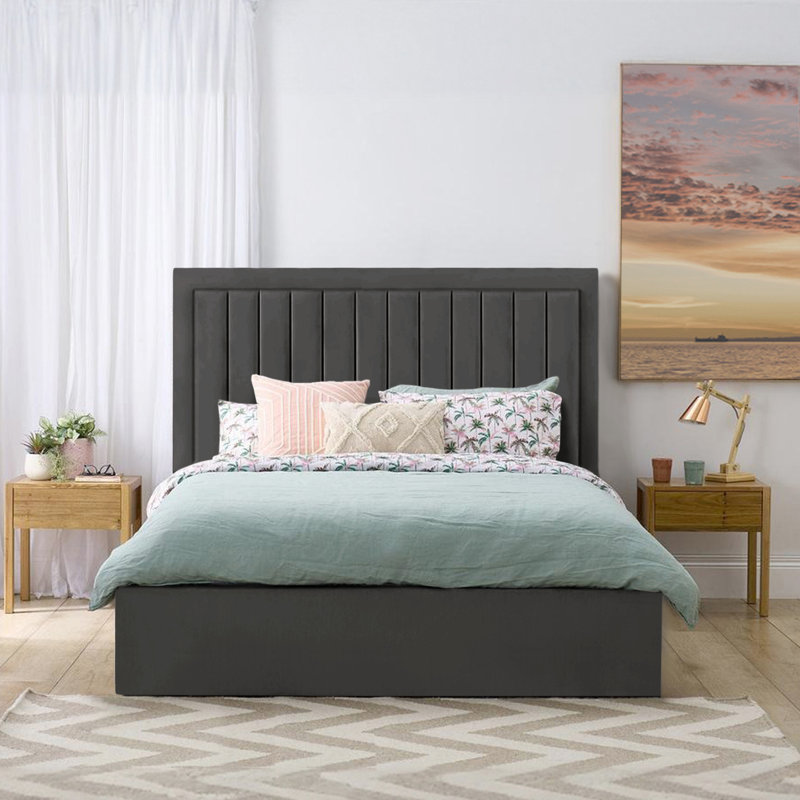 Madry Upholstered Ottoman Storage Bed, Asphalt, Super King (6')