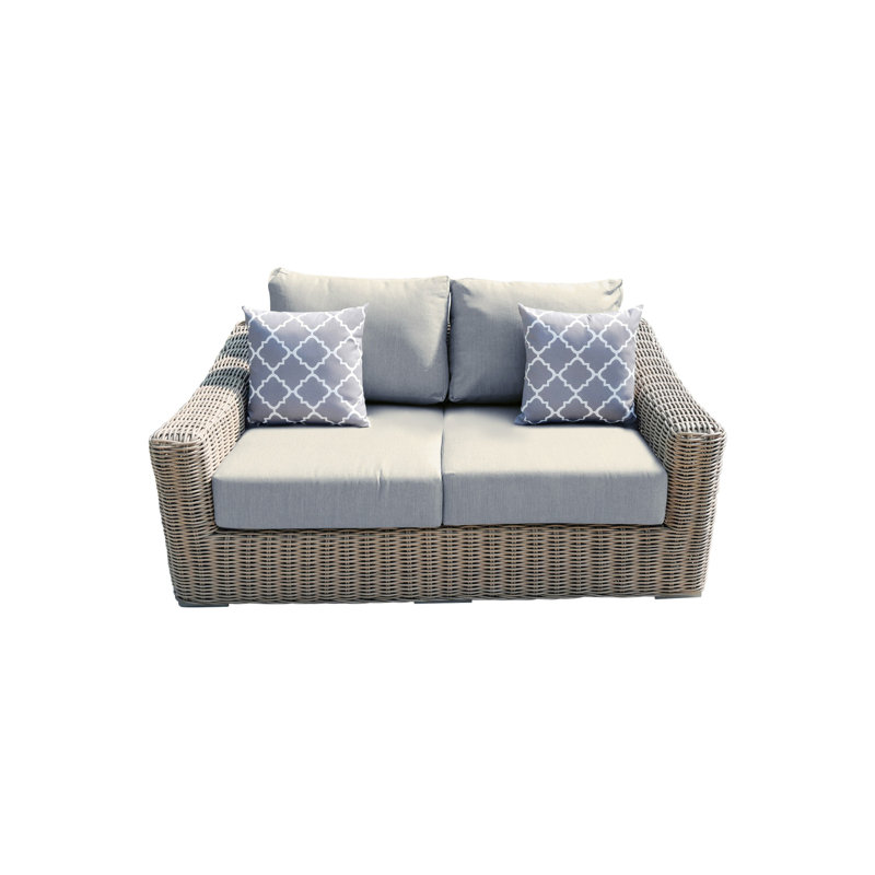 Sommerville 66.9'' Wide Wicker Loveseat with Cushions, Light Beige