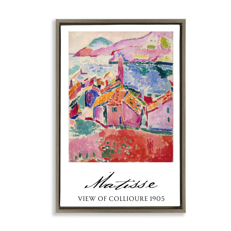 Vue du cadre flottant Collioure, design par Vintage Hustle, H 31 po x l 21 po, Cadre flottant orme Montalcino