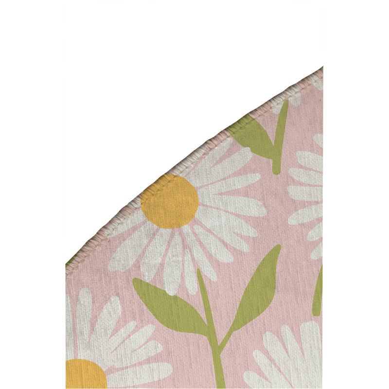 Sweet Daisy Decorative Outdoor Rug, Round 5', Pink
