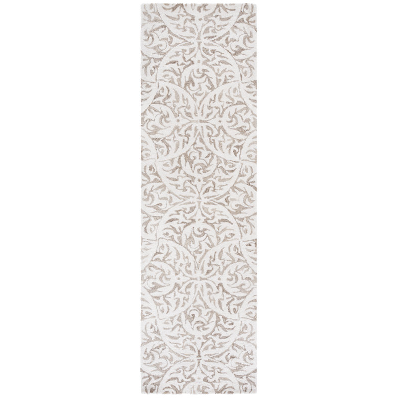 Kennerdell 404 Hand Tufted Wool/Cotton Geometric Rug in Beige/Ivory, Runner 2'3" x 8'