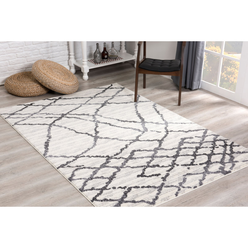 Rug Branch Amani 7' x 9' (6'6" x 9"4") Grey/Black Trellis Indoor Area Rug, Contemporary, Medium Pile, Stain-Resistant Carpet - Living Room, Bedroom, Dining Room, and Kitchen