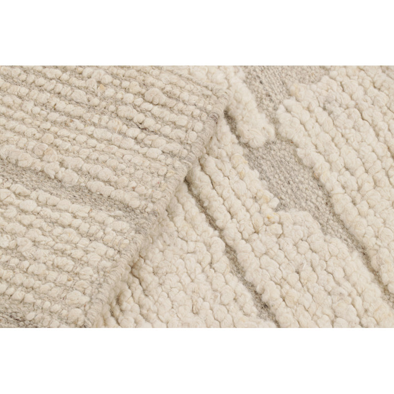 Wool Abstract Area Rug in White, Rectangle 5' x 7'