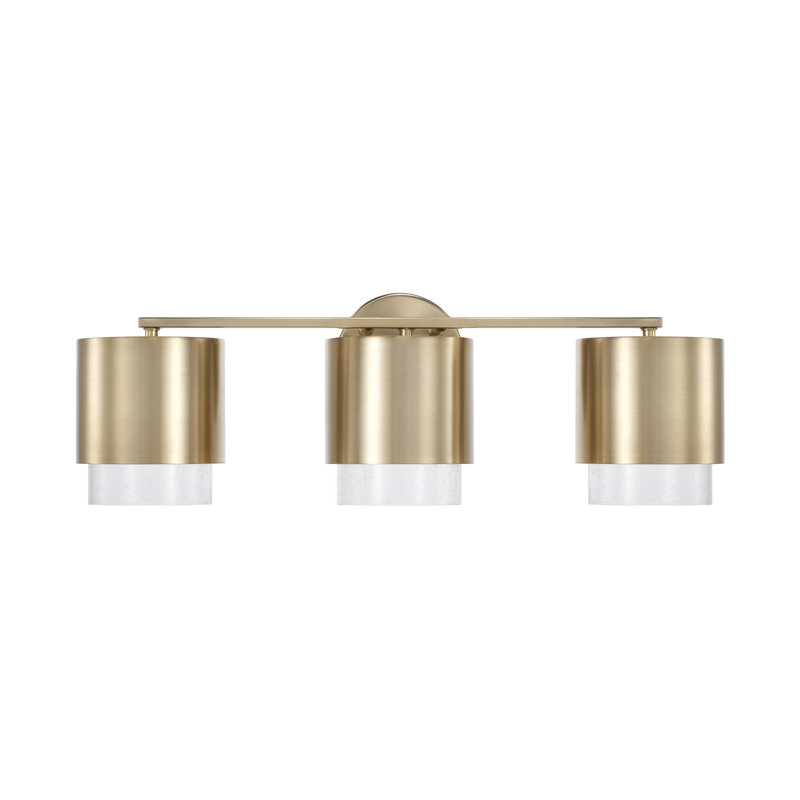 24.25"W x 8.25"H 3-Light Cylindrical Metal Vanity and Seeded Glass, Matte Brass