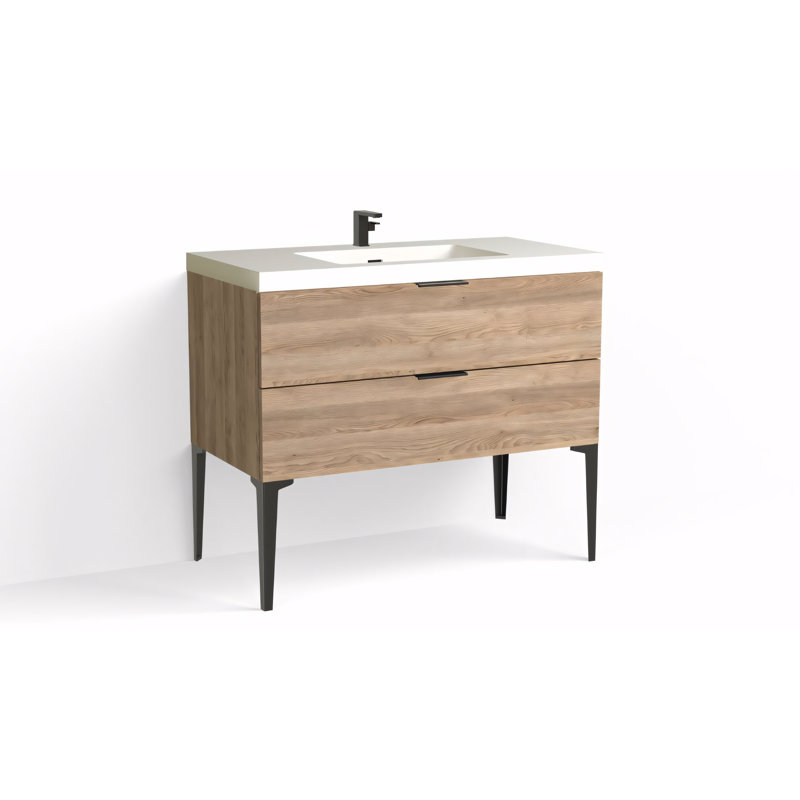 Avila 42" W Freestanding Single Bathroom Vanity with Dean Leg, Matte White/Single, White Acrylic, Matte Black