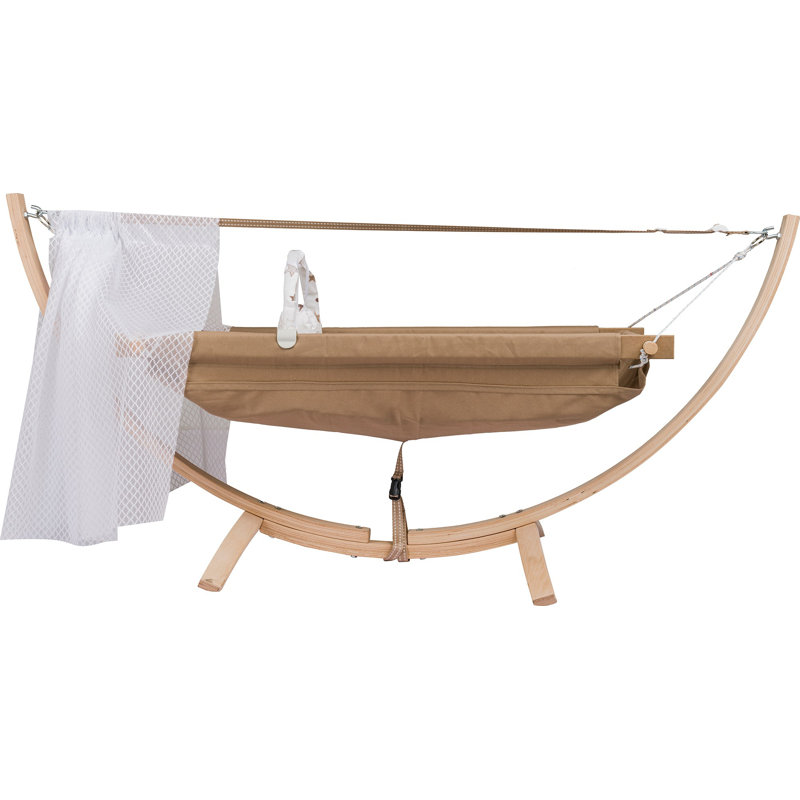 Hamac pour bébé Premium, cadre 100% bois, couleur or | Tissu doux 100% coton, dimensions: 53,1 po x 22,0 po x 17,3 po | Supporte jusqu'à 44 lb, idéal pour les nourrissons de 24 mois et plus, solution de sommeil sécuritaire et confortable pour votre tout-petit