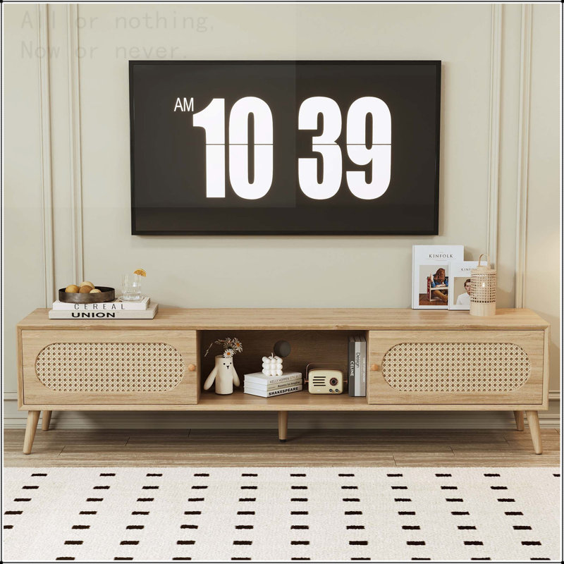 Meuble télé pour téléviseur de 80 po ou moins avec portes coulissantes Boho