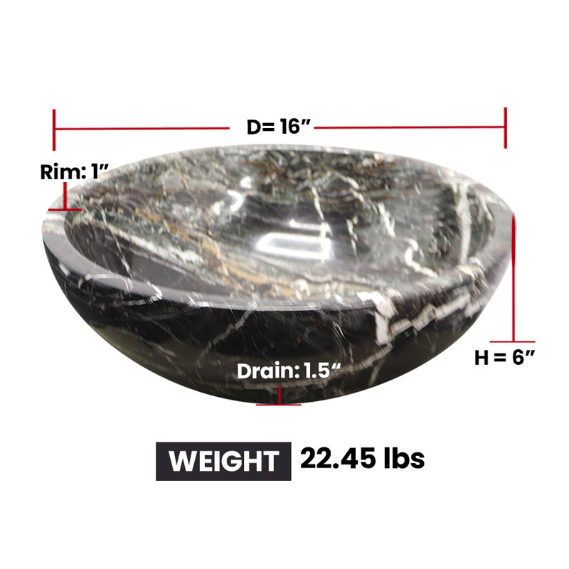 Handmade Marble Onyx Bathroom Sink, 16”, Round Vessel Sink, Black Zebra