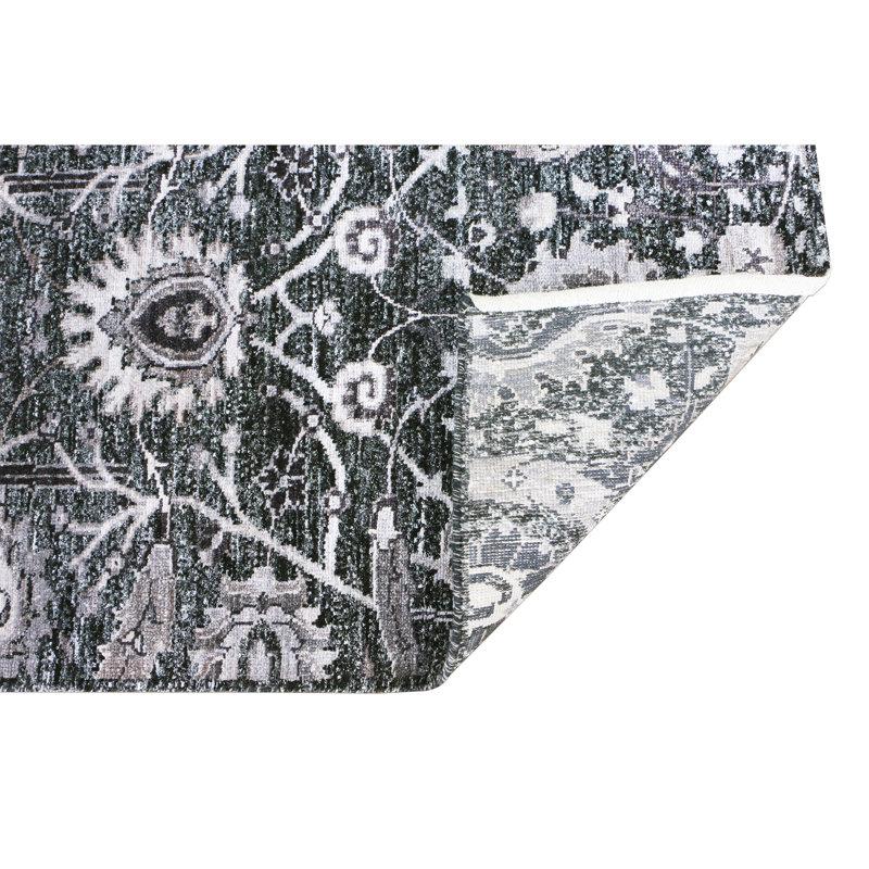 Handmade Wool Damask Area Rug, Runner 2'6" x 12'