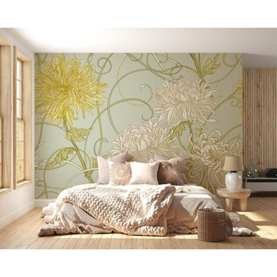 Papier peint floral beige