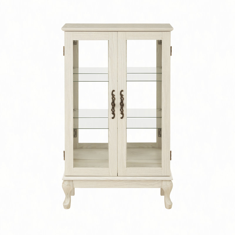 2 Doors Curio Cabinet With Tempered Glass Doors, Curio Cabinets With Mirrored Back Panel And Adjustable Shelves, Lighted Display Cabinet For Home, Office Light Bulb Included