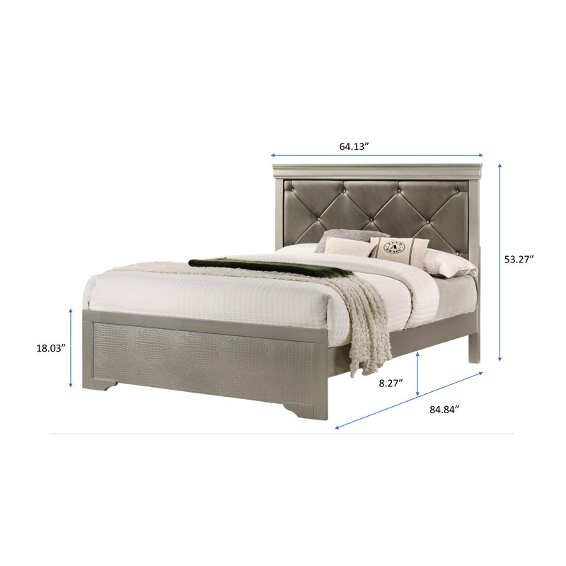 Élégant grand lit à panneau avec revêtement beige et tête de lit à motif de crocodile, Grand lit