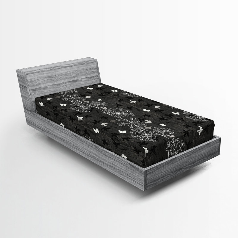 Drap-housse Ambesonne Sakura gris et pâle gris anthracite, Queen Fitted Sheet