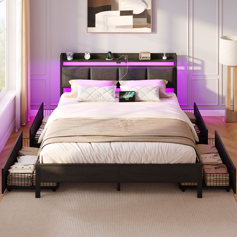 Ebern Designs Berte Bed with Storage Headboard, Bed Frame with 4 ...