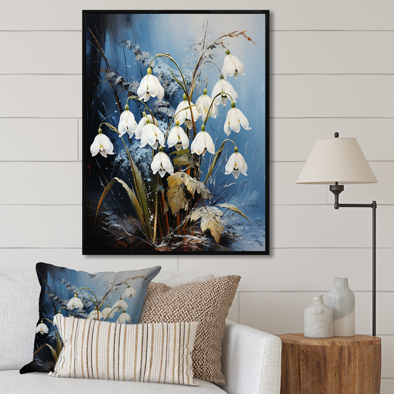 Vert neige, fleurs d'hiver II, Cadre flottant noir, H 20 po x l 12 po x P 1 po